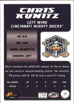 2003-04 Pacific Prospects AHL #17 Chris Kunitz Back