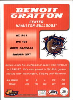 2003-04 Pacific Prospects AHL #28 Benoit Gratton Back