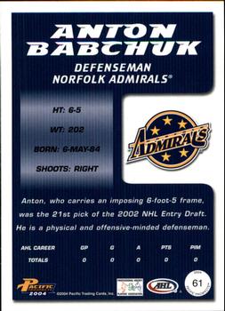 2003-04 Pacific Prospects AHL #61 Anton Babchuk Back