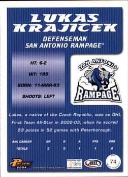 2003-04 Pacific Prospects AHL #74 Lukas Krajicek Back