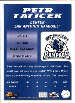 2003-04 Pacific Prospects AHL #76 Petr Taticek Back