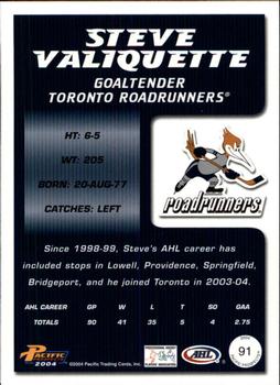 2003-04 Pacific Prospects AHL #91 Steve Valiquette Back