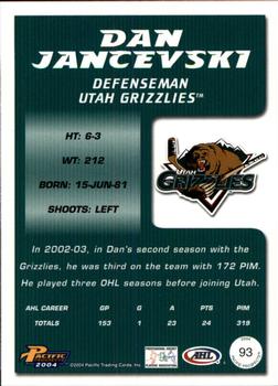 2003-04 Pacific Prospects AHL #93 Dan Jancevski Back