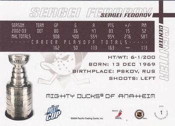 2003-04 Pacific Quest for the Cup #1 Sergei Fedorov Back