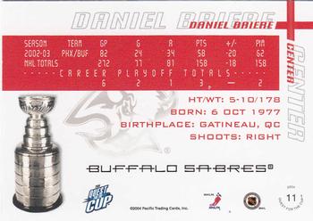 2003-04 Pacific Quest for the Cup #11 Daniel Briere Back