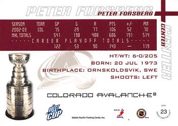 2003-04 Pacific Quest for the Cup #23 Peter Forsberg Back
