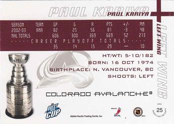 2003-04 Pacific Quest for the Cup #25 Paul Kariya Back