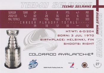 2003-04 Pacific Quest for the Cup #27 Teemu Selanne Back