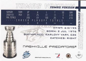 2003-04 Pacific Quest for the Cup #62 Tomas Vokoun Back