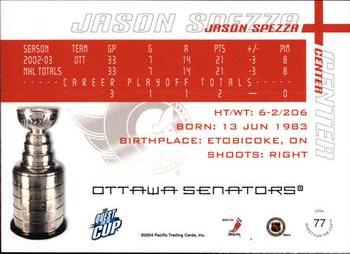 2003-04 Pacific Quest for the Cup #77 Jason Spezza Back