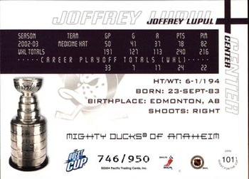 2003-04 Pacific Quest for the Cup #101 Joffrey Lupul Back