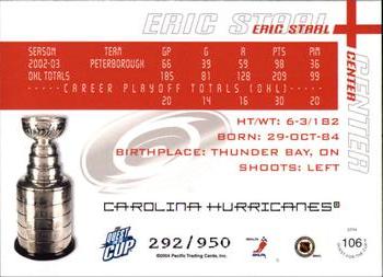 2003-04 Pacific Quest for the Cup #106 Eric Staal Back