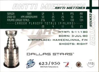 2003-04 Pacific Quest for the Cup #113 Antti Miettinen Back