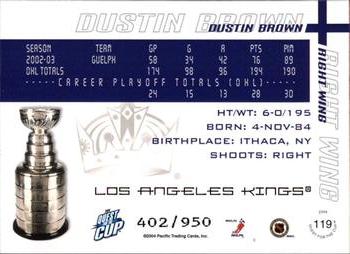 2003-04 Pacific Quest for the Cup #119 Dustin Brown Back
