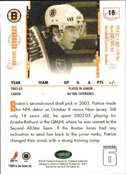 2003-04 Parkhurst Original Six Boston #18 Patrice Bergeron Back