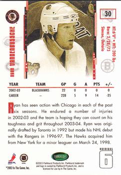 2003-04 Parkhurst Original Six Chicago #30 Ryan VandenBussche Back