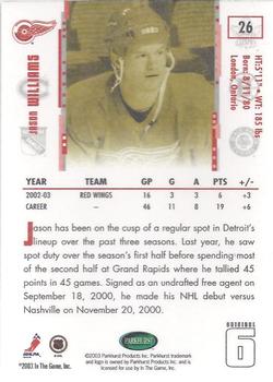 2003-04 Parkhurst Original Six Detroit #26 Jason Williams Back