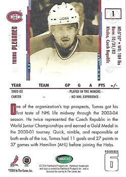 2003-04 Parkhurst Original Six Montreal #1 Tomas Plekanec Back