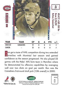 2003-04 Parkhurst Original Six Montreal #3 Ron Hainsey Back