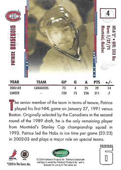 2003-04 Parkhurst Original Six Montreal #4 Patrice Brisebois Back