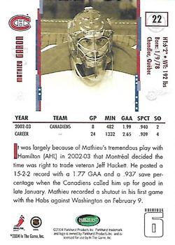 2003-04 Parkhurst Original Six Montreal #22 Mathieu Garon Back
