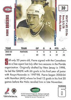 2003-04 Parkhurst Original Six Montreal #30 Pierre Dagenais Back