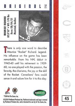 2003-04 Parkhurst Original Six Montreal #45 Maurice Richard Back