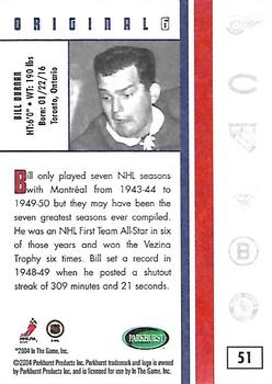2003-04 Parkhurst Original Six Montreal #51 Bill Durnan Back