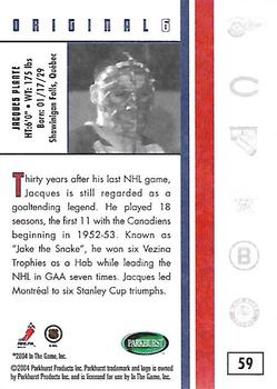 2003-04 Parkhurst Original Six Montreal #59 Jacques Plante Back