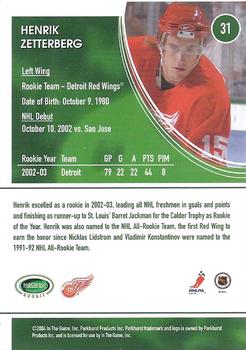 2003-04 Parkhurst Rookie #31 Henrik Zetterberg Back