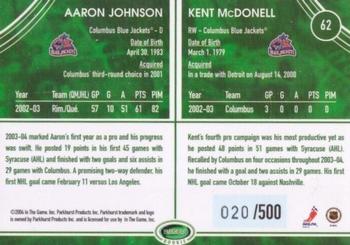 2003-04 Parkhurst Rookie #62 Kent McDonell / Aaron Johnson Back
