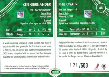 2003-04 Parkhurst Rookie #64 Ken Gernander / Phil Osaer Back