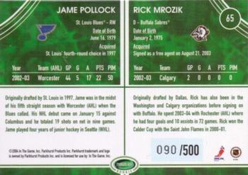 2003-04 Parkhurst Rookie #65 Rick Mrozik / Jame Pollock Back