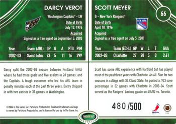 2003-04 Parkhurst Rookie #66 Scott Meyer / Darcy Verot Back