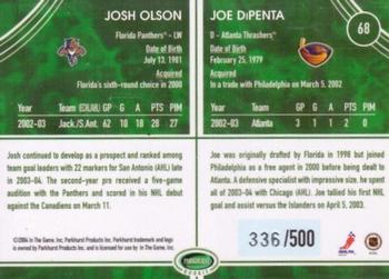 2003-04 Parkhurst Rookie #68 Joe DiPenta / Josh Olson Back