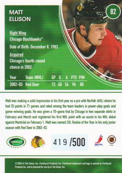 2003-04 Parkhurst Rookie #82 Matt Ellison Back