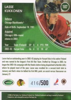 2003-04 Parkhurst Rookie #107 Lasse Kukkonen Back