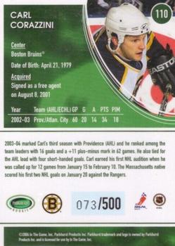 2003-04 Parkhurst Rookie #110 Carl Corazzini Back