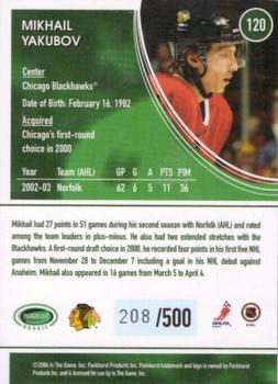 2003-04 Parkhurst Rookie #120 Mikhail Yakubov Back