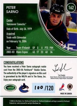 2003-04 Parkhurst Rookie #162 Peter Sarno Back