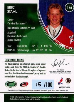 2003-04 Parkhurst Rookie #176 Eric Staal Back