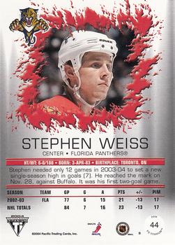 2003-04 Pacific Private Stock Titanium #44 Stephen Weiss Back