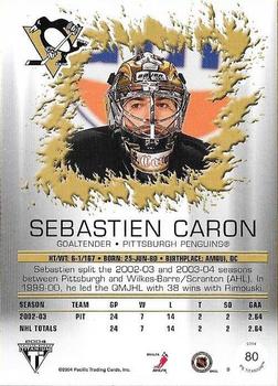 2003-04 Pacific Private Stock Titanium #80 Sebastien Caron Back