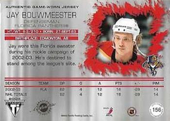 2003-04 Pacific Private Stock Titanium #156 Jay Bouwmeester Back