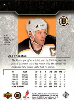2003-04 SP Authentic #7 Joe Thornton Back