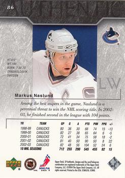 2003-04 SP Authentic #86 Markus Naslund Back