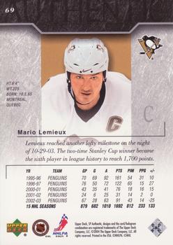2003-04 SP Authentic #69 Mario Lemieux Back