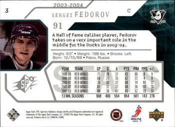 2003-04 SPx #3 Sergei Fedorov Back