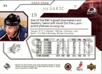 2003-04 SPx #21 Joe Sakic Back