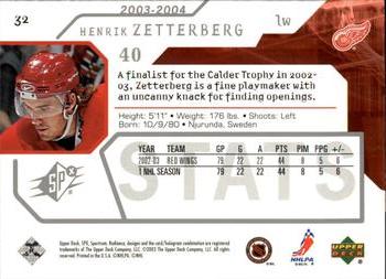 2003-04 SPx #32 Henrik Zetterberg Back